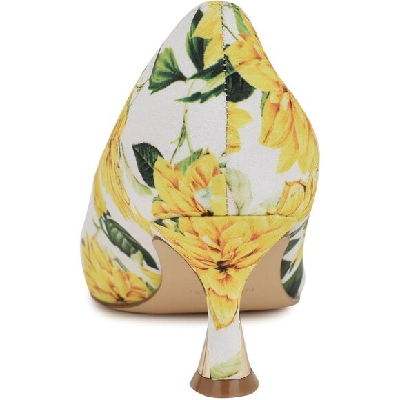 Nine West Womens Yellow Leather Closed Pointed Toe Kitten Heels Pumps Shoes - Picture 3 of 6